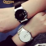 Relojes blancos de cuero de pulsera Cuarzo digital con correa de piel para mujer 