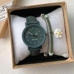Relojes marrones de cuero de pulsera redondos impermeables Cuarzo vintage para mujer 