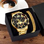 Relojes dorados de acero inoxidable de pulsera Cuarzo Cronógrafo para multi-sport para hombre 