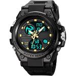 Relojes digitales deportivos para hombre, GBB reloj deportivo impermeable al aire libre con alarma/temporizador, reloj de pulsera LED multifunción militar para hombres, Black Gold
