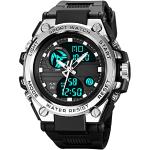 Relojes digitales deportivos para hombre, GBB reloj deportivo impermeable al aire libre con alarma/temporizador, reloj de pulsera LED multifunción militar para hombres, Silvery