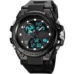 GBB Reloj digital deportivo para hombre, resistente al agua, con alarma/temporizador, multifunción, LED, doble pantalla, reloj de pulsera para hombre, negro, Correa