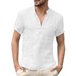 Camisas blancas de algodón de lino  tallas grandes manga corta informales talla 3XL para hombre 