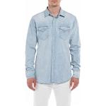 Camisas orgánicas azules celeste de algodón de manga larga manga larga Replay talla S de materiales sostenibles para hombre 