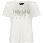 Camisetas blancas de algodón de manga corta rebajadas manga corta con cuello redondo con logo DKNY talla XS para mujer 