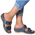 Sandalias azules de cuero con plataforma de primavera de punta abierta vintage talla 40 para mujer 