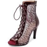 Sandalias granate de tejido de malla tipo botín con soporte de tobillo leopardo talla 35 para mujer 