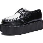 RoseG Zapatos de plataforma góticos planos con cordones para mujer Creepers de cuero Oxfords, (Negro/Blanco), 40.5 EU