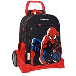 Mochilas escolares negras de goma Spiderman con ruedas acolchadas Safta infantiles 