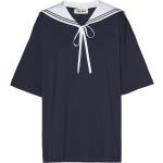 Camisetas azul marino de algodón de manga corta manga corta marineras con logo Miu Miu para mujer 
