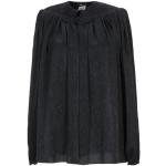 Tops negros de seda manga larga con cuello redondo Saint Laurent Paris fruncido talla M para mujer 