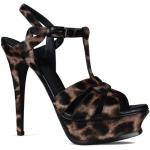 Sandalias marrones de cuero de tiras rebajadas con tacón más de 9cm leopardo Saint Laurent Paris talla 39 para mujer 