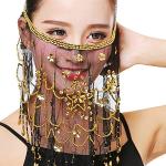 SamHeng Velo facial de danza del vientre, velo facial de gasa con cuentas de lentejuelas para disfraces de danza del vientre Accesorio de disfraces de Halloween para mujeres y niñas