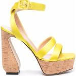 Sandalias amarillas de cuero de tiras rebajadas con logo talla 38,5 para mujer 