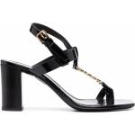 Sandalias negras de cuero de cuero con tacón de 7 a 9cm con logo Saint Laurent Paris talla 41 para mujer 