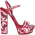 Sandalias rojas fluorescentes de cuero con plataforma con tacón cuadrado floreadas Dolce & Gabbana con motivo de flores talla 40,5 para mujer 