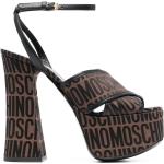 Sandalias marrones de cuero con plataforma rebajadas con tacón cuadrado con logo MOSCHINO talla 37 para mujer 