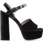Sandalias negras de terciopelo con plataforma con tacón cuadrado con tacón más de 9cm Miu Miu talla 39 para mujer 