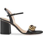 Sandalias negras de cuero de cuero con tacón cuadrado con logo Gucci talla 36 para mujer 