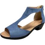 Sandalias azules de cuero de tiras de invierno de punta redonda vintage talla 40,5 para mujer 