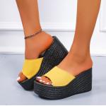 Sandalias amarillas de cuero de tiras de verano informales para mujer 