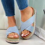 Sandalias azules de caucho con plataforma de punta abierta acolchadas para mujer 