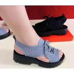Sandalias deportivas azules de lona de encaje para mujer 