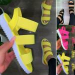 Sandalias amarillas de goma de tiras de primavera de punta abierta informales para mujer 