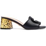 Sandalias negras de cuero de cuero con tacón cuadrado con logo Gucci talla 36,5 para mujer 