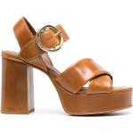 Sandalias marrones de goma de cuero con tacón cuadrado con logo Chloé See by Chloé talla 39 para mujer 