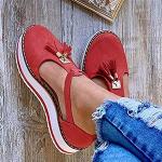 Sandalias rojas de goma de tiras con tacón de cuña con hebilla de punta redonda vintage talla 35 para mujer 