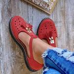 Sandalias rojas de goma de tiras con hebilla vintage con borlas talla 37 para mujer 