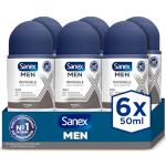 Sanex Men Dermo Invisible Desodorante Roll-On para Hombre, Protección 24H, Antitranspirante, Anti Irritación, 0% Alcohol, Combate el Mal Olor, Anti Manchas Blancas, Pack 6 Uds x 50ml