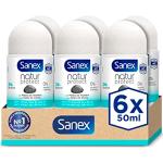 Sanex Natur Protect Desodorante Roll-On, Pack 6 Uds x 50ml, Protección 24H Contra el Mal Olor, con Piedra de Alumbre, 0% Alcohol, Sin Alérgenos ni Colorantes, Antitranspirante, Anti Manchas Blancas