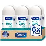 Sanex Zero% Extra Control Desodorante Roll-On, 50ml, Protección 48H, 0% Alcohol, 0% Sales de Aluminio, Cuida y Mantiene la Piel Sana, Inhibe la Formación de Olores Corporales PACK DE 6.