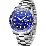 Relojes azules de acero de pulsera impermeables con GMT / Dual Tiempo hechos en Suiza Cuarzo 24h informales para hombre 