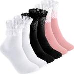 Calcetines cortos blancos de encaje de encaje con volantes para mujer 