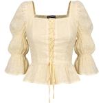 Disfraces de algodón de cuento tres cuartos con escote cuadrado vintage con volantes talla L para mujer 