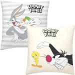 Set de 2 cojines de Looney Tunes gris y beige de algodón orgánico de 45x45 cm con relleno