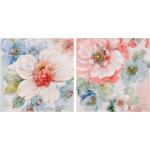Set de 2 cuadros de flores con impresión sobre lienzo rosasy azules de 60x60 cm