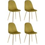 Set de 4 sillas de comedor tapizadas de terciopelo verde con rombos y acero