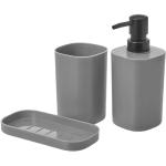 Set para el baño - Juego 3 Accesorios para Lavabo - Kit de 3 Piezas - 1x dispensador de jabón 1x Vaso 1x Bandeja - Gris
