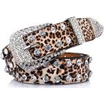 Cinturones negros de cuero con hebilla  largo 105 leopardo con tachuelas talla S para mujer 