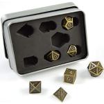 shibby Juego de 7 Dados de Metal poliedricos para Juegos de rol y Mesa con Aspecto de Oro Steampunk, Incluye Caja de Almacenamiento, 60014774