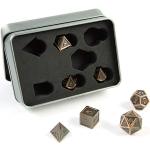 shibby Juego de 7 Dados poliedricos de Metal para Juegos de rol y Mesa con Aspecto de Cobre y Bronce, Incluye Caja de Almacenamiento