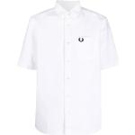 Camisas blancas de algodón de manga corta manga corta con logo Fred Perry para hombre 
