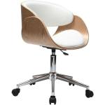 Miliboo - Silla de escritorio blanco y madera clara con ruedas bent - Madera clara / blanco