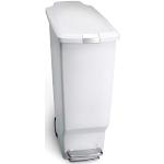 simplehuman CW1362 cubo estrecho con pedal, cubo de basura cocina, cubo basura pedal reciclaje, plástico blanco, 40 L