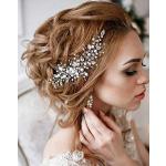 Simsly Peine para el pelo de novia con cristales de vid para novia, accesorio para el pelo, accesorio para el pelo, para mujeres y niñas (plata)
