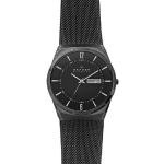 Relojes negros de acero inoxidable de pulsera impermeables Cuarzo con logo SKAGEN para hombre 
